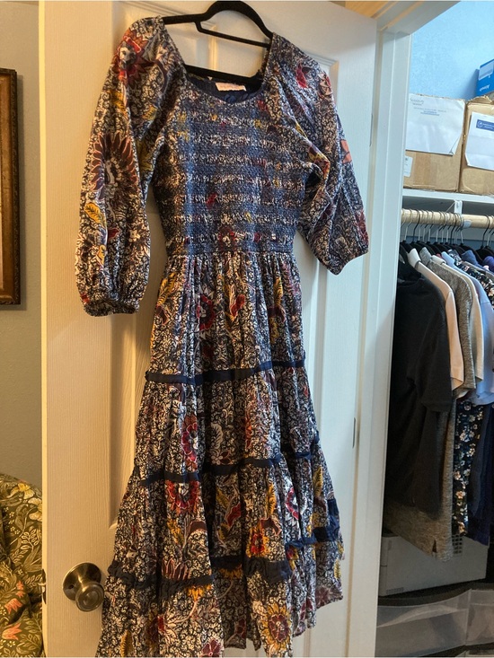 Ivy City Co Dresses & Skirts - Ivy City Co Blue Floral Smocked Tiered Midi Dress